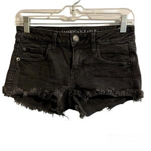 American Eagle Women Super Low Shortie Jean Shorts Black Size 4 Raw Hem Stretch
